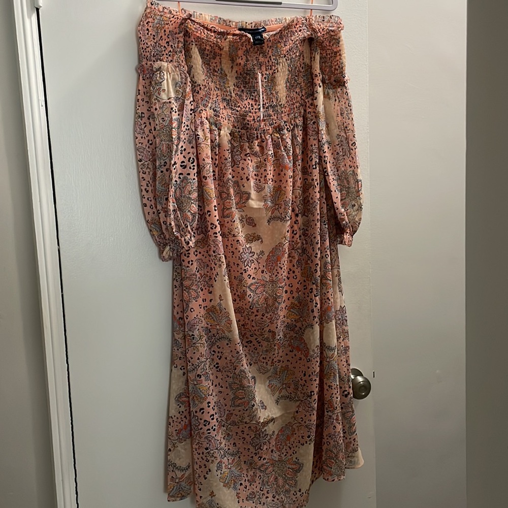 French connection demera hallie crinkle dress in peach nectar multicolor